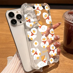 for Iphone 13 Phone Case Cute Duck Fundas for Iphone 11 14 Plus Pro Max 12 Mini XS X XR 7 8 SE Clear Shockproof Acrylic Cover