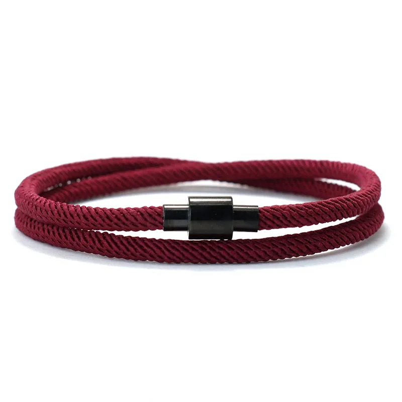 Neue minimalist ische 4mm Kordel kette Armband Männer Edelstahl Magnets chnalle Doppels chicht Stoff Armband Pulsera Hombre Geschenk für ihn – Detail 14