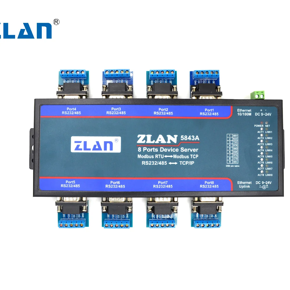 

ZLAN5843A 8 port RS232 RS485 to Ethernet TCP/IP Modbus industrial multiple Ethernet serial server