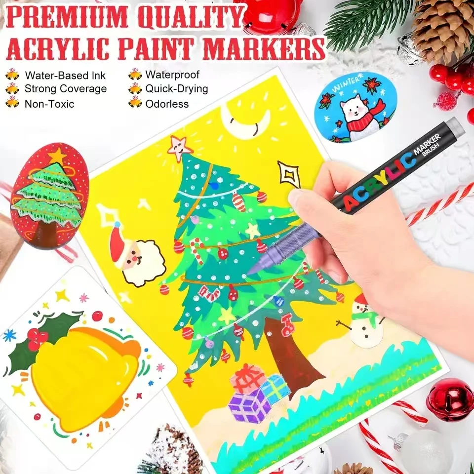72 Colors Set Acrylic Paint Markers Brush Tips for Rock Painting