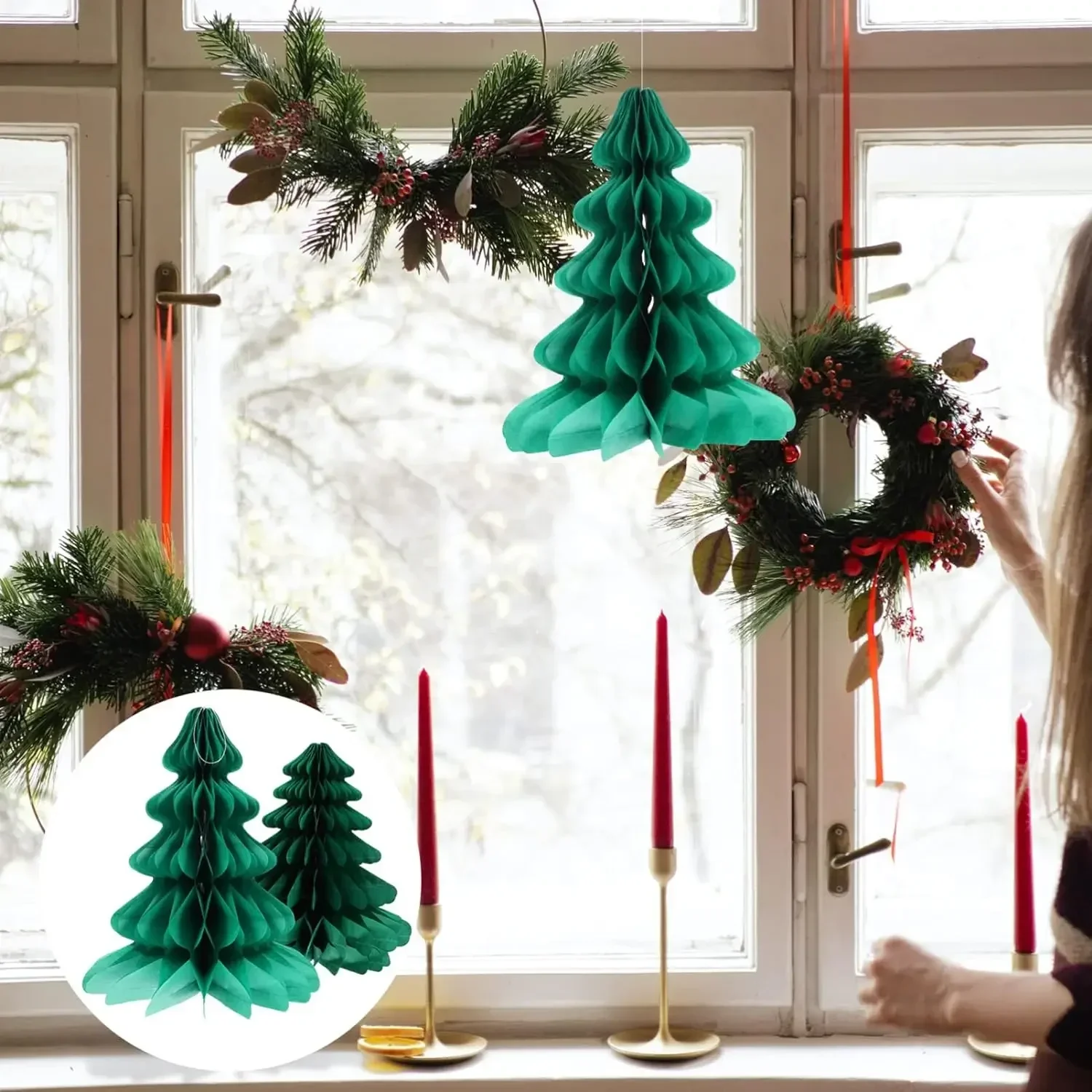 Syoulin-decorazioni natalizie per interni,decorazioni per la tavola di Natale, XXL12 pezzi di carta 3D a nido d'ape Decorazioni natalizie per feste di