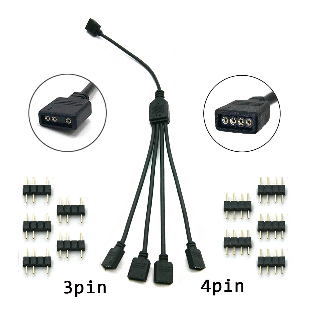 

3 4 Pin LED RGB Connector Cable 1 To 1 2 3 4 5 3pin Power Splitter Extension Wire for Computer Motherboard AURA RGB Tape Lights