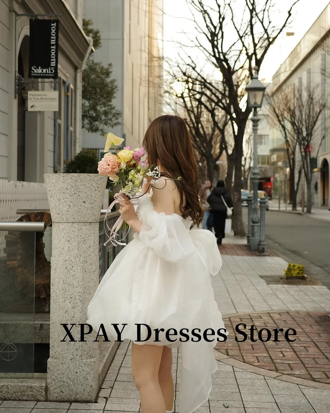 XPAY Strapless Mini Short Wedding Party Dresses Korea Photo shoot Silk Organza Princess Bridal Gowns Simple Formal Customized 4