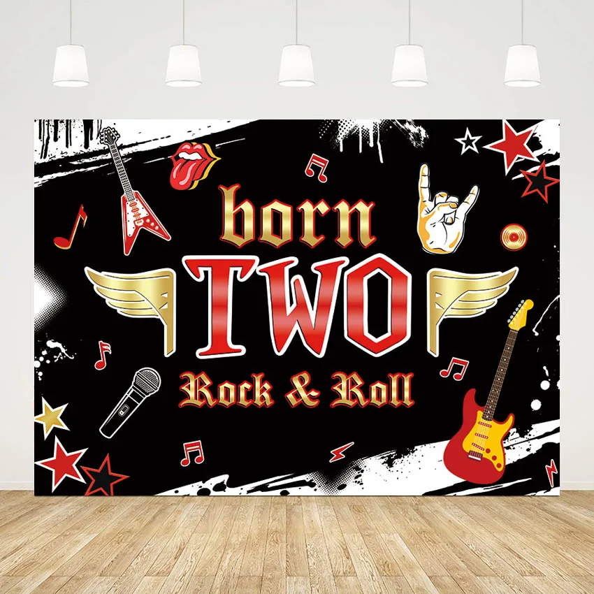 

Mehofond Born Two Rock Photography Backdrop Banner Rock And Roll Party Decor Rock Star Music Child Birthday Party Photo Studio
