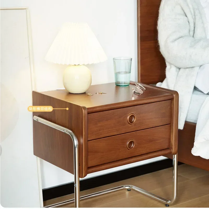 Vintage Solid Wood Bedside Cabinet Bedroom Minimalist Coffee Table 2 Layers Drawers Storage Rack Versatile Scene Nightstand