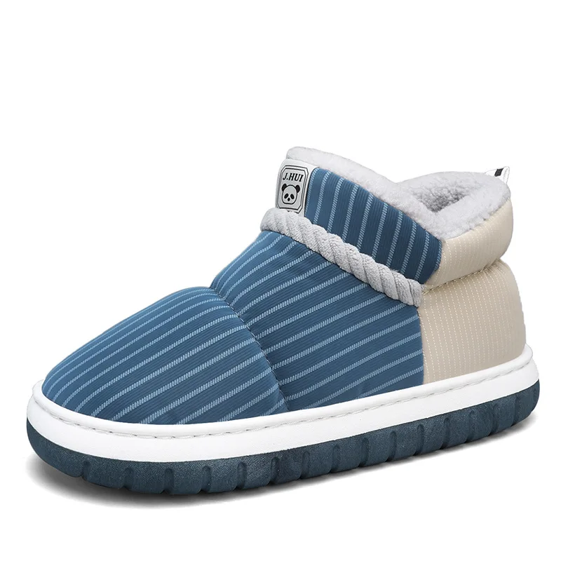Cotton Slippers 2023 Winter Thick Sole Home Insulation Plush Slippers Outdoor Anti Slip Men's Bag Heel Striped Snow Boots