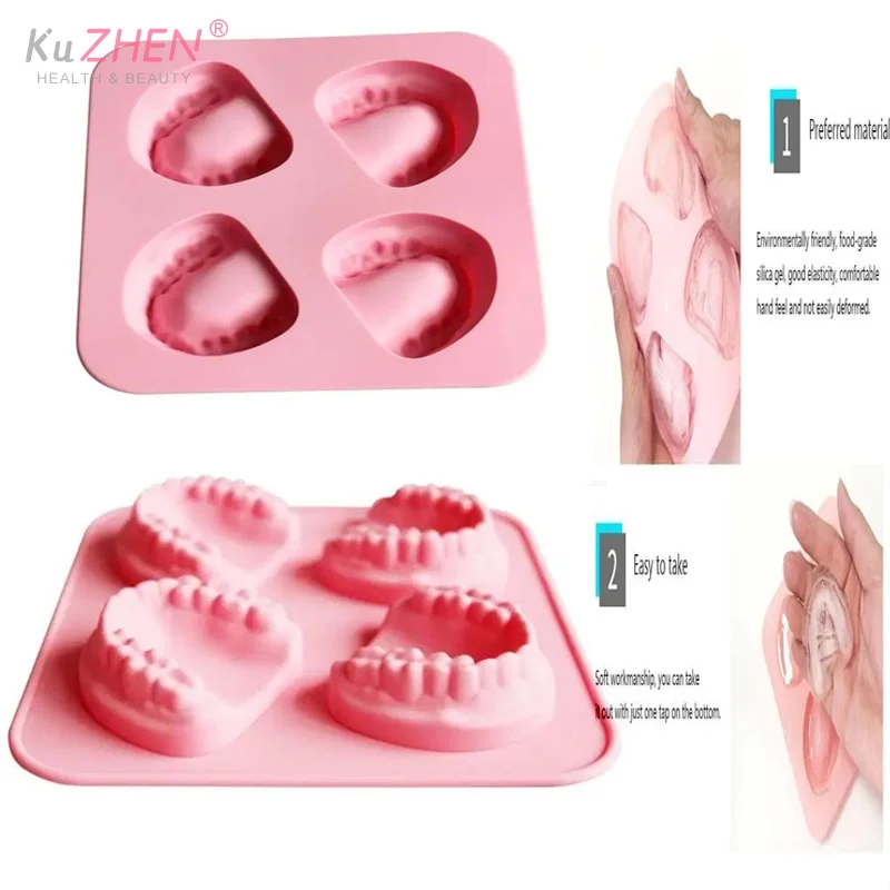 4구 얼음틀 몰드 틀니 치아 모양 몰드 실리콘 아이스 트레이 DIY 아이스크림 몰드 재미있는 장난감 선물 치과의사 노인용
