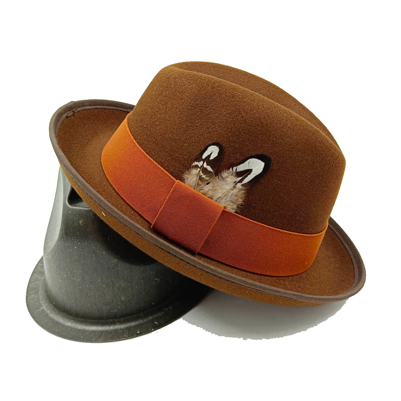 Schweine fleisch Kuchen Hut Männer Fedora Feder Hut Feder Dekoration Jazz Hut Gentleman Hut Kirche Hut Sombrero Hombre – Detail 10
