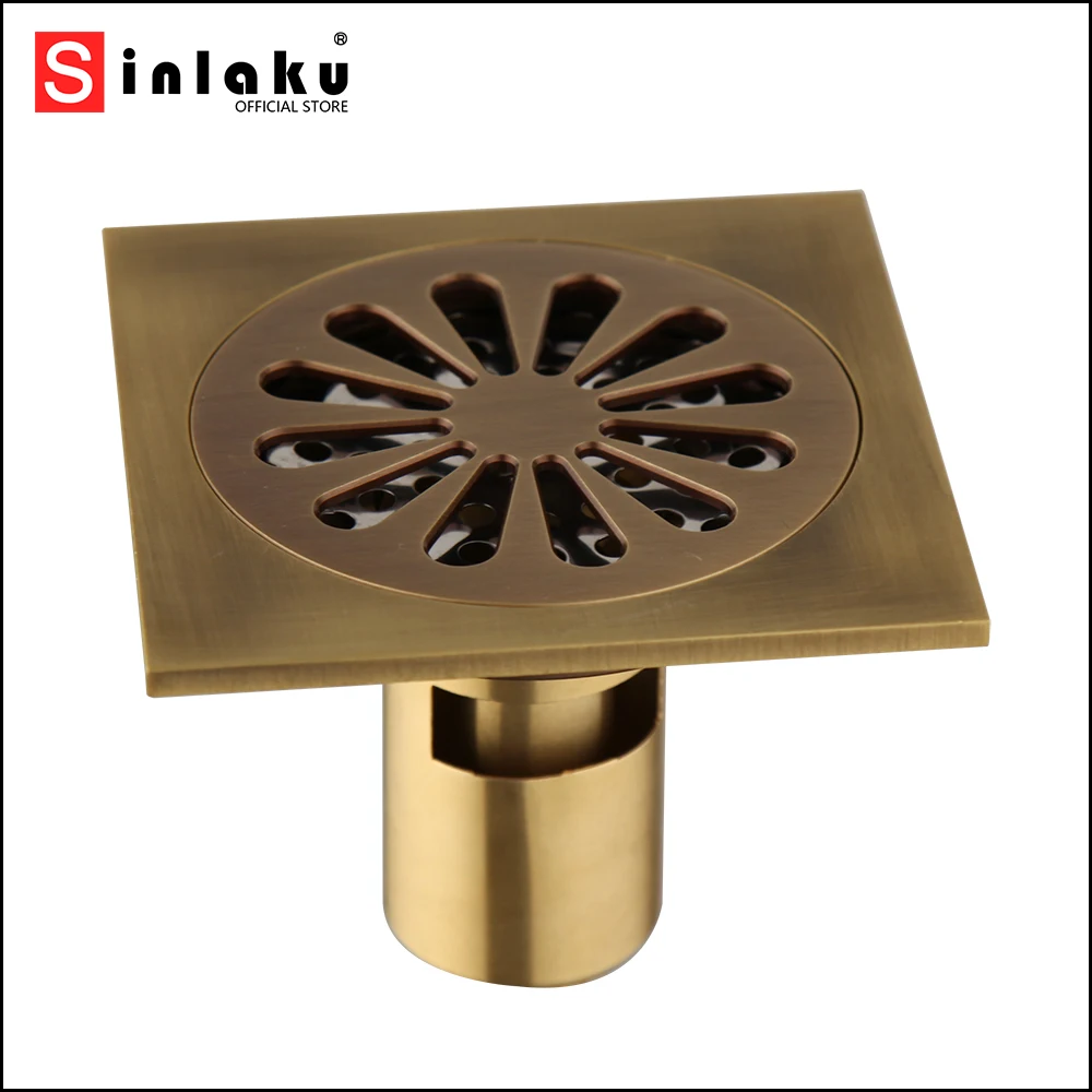 

Слив SINLAKU для ванной комнаты, квадратный, античный, латунный, с дренажом