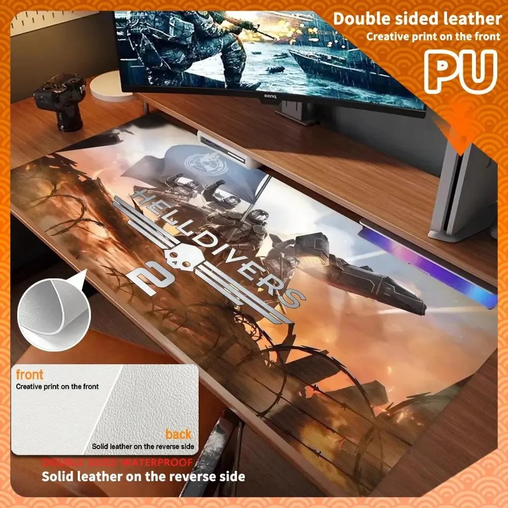 

kawaii Waterproof Leather Mat for PC Hot Third-person shooter co-op Game H-Helldivers2 keyboard NonSlip Double Sided PU Mousepad
