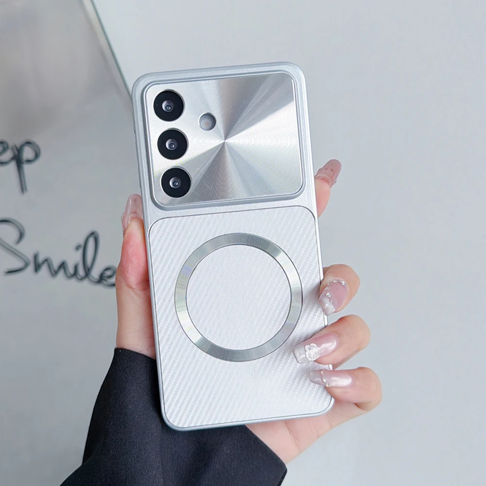 Luxury Magnetic Carbon Fiber Phone Case with Camera Protection and Wireless Charging Compatibility
