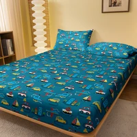 1 Simple Modern Sea Land Air printed matte Fitted Sheet, bedroom printed bed cover, bedding (excluding pillowcases) 1