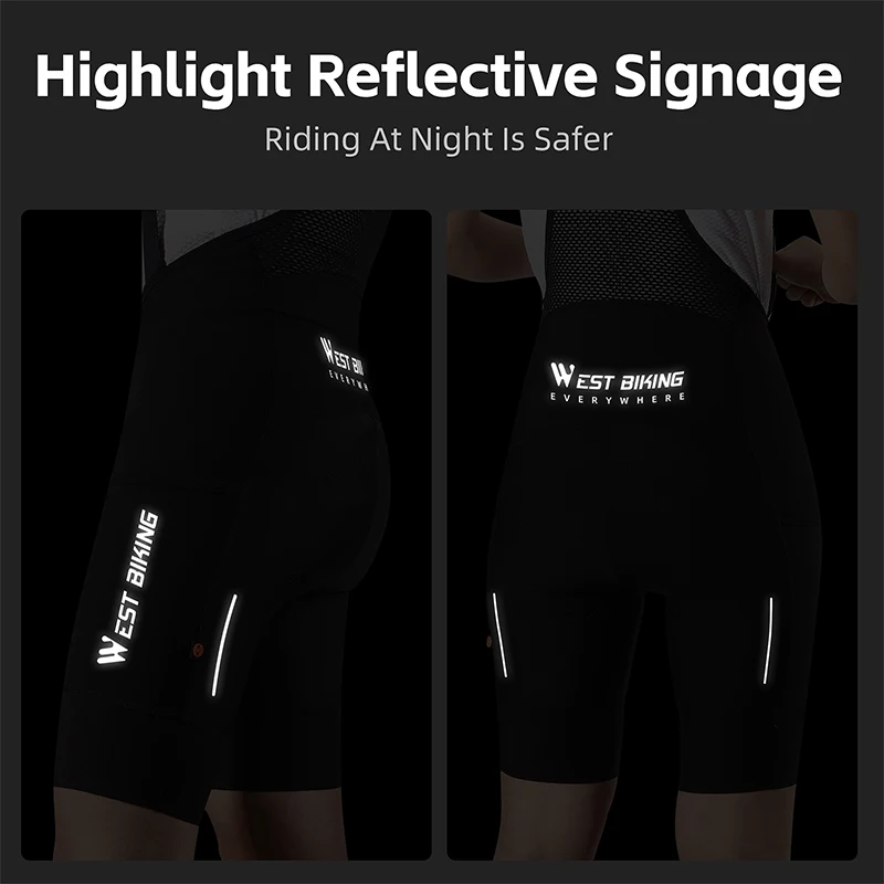WEST BIKING Women Cycling Shorts Summer Biker Bib Pants Italian Elastic Padded Tights Reflective Breathable Bicycle Cycling Wear