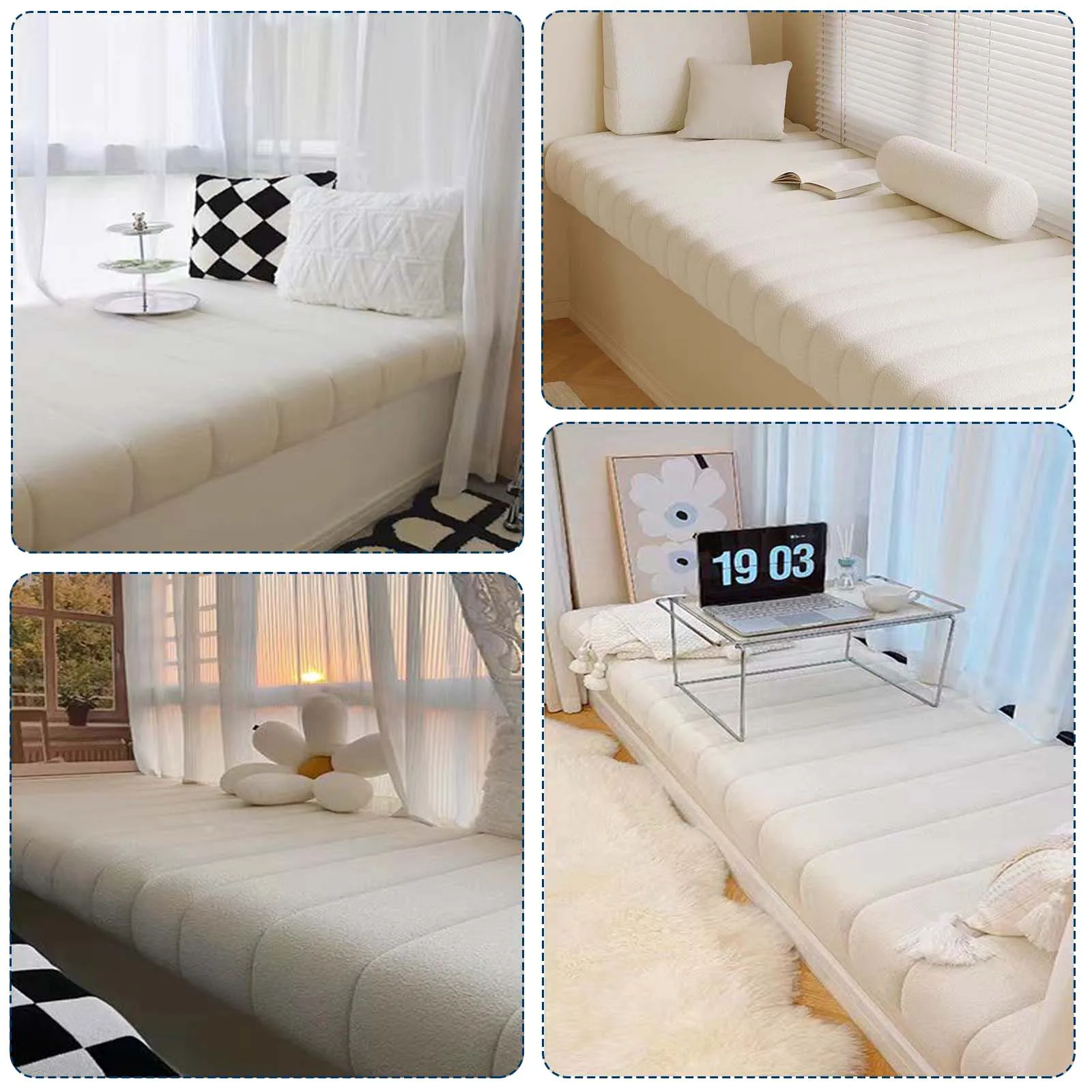 Custom Thick Bench Cushions Teddy Velvet Cushions Indoor Non Slip Seat Cushions Sofa Balcony Sofas Seat Pads Bay Window Cushions 6
