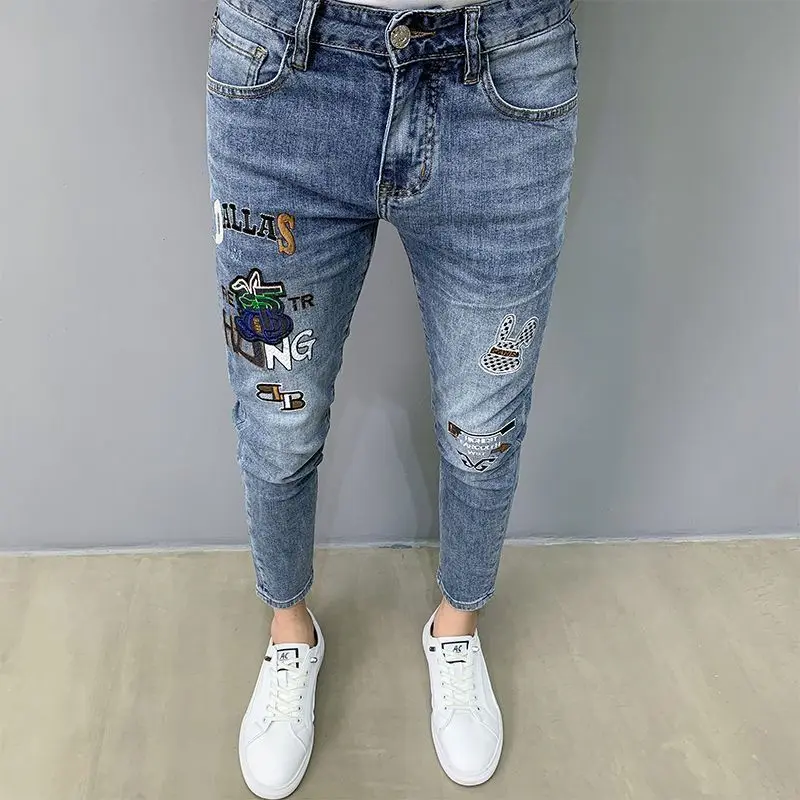 Pencil Cut Skinny Pencil Jeans Luxury Brand Men's Slim Denim Jeans
