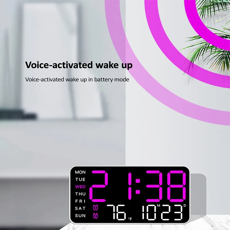 Multifunctional Digital Clock Voice-Activated Wake Up Dual Alarm Clock Display Hanging/Table with DST Bedroom Wall