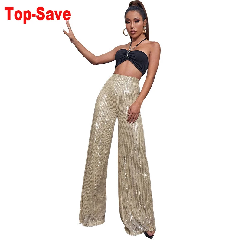 

High Waisted Fashionable Casual Women Pants 2024 Summer Cargo Pants Sequin Loose Wide Leg Sweatpants Loungewear Ladies Trousers