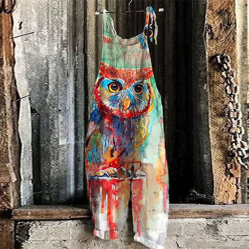 

3D Owl Print Women Summer Overalls Plus Size Floral Streetwear Wide Leg Slim Fit Harem Pants