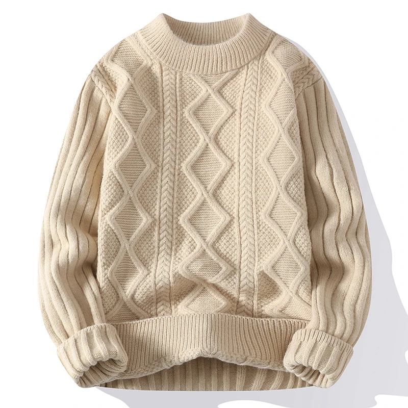 

Solid Knitted Sweater Men Warm Crewneck Knitwear Sweater Casual Geometric Wool Korean Pullover Knit Jumper Men Clothing Youth