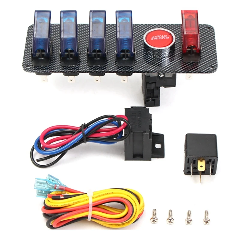 

Панель переключателя зажигания, игровая кнопка запуска двигателя автомобиля, панель переключателя зажигания 12 В, 5 в 1, светодиодный, переключатель