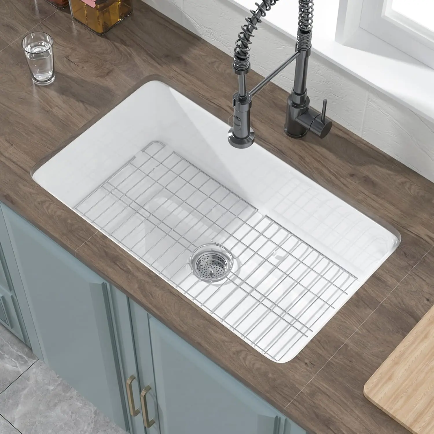 Undermount Kitchen Sink White 32 x 19 Inch,10" High White Kitchen Sink, Top Mount Sink Drop In Single Bowl, Dual Mount