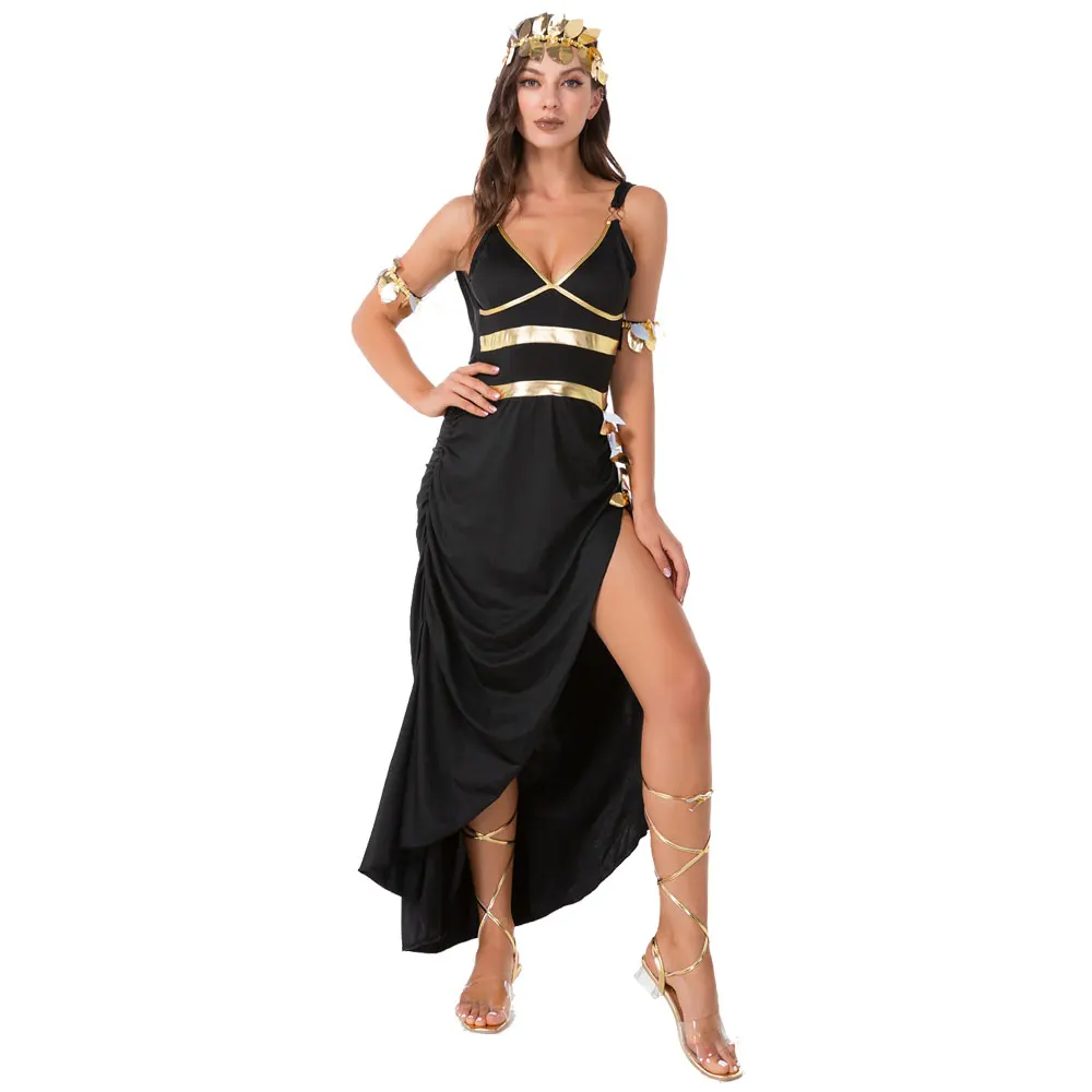 

Halloween Sexy Masquerade Egyptian Queen Cleopatra Costume Adult Women Cosplay Ancient Greek Goddess Masquerade Party Dress