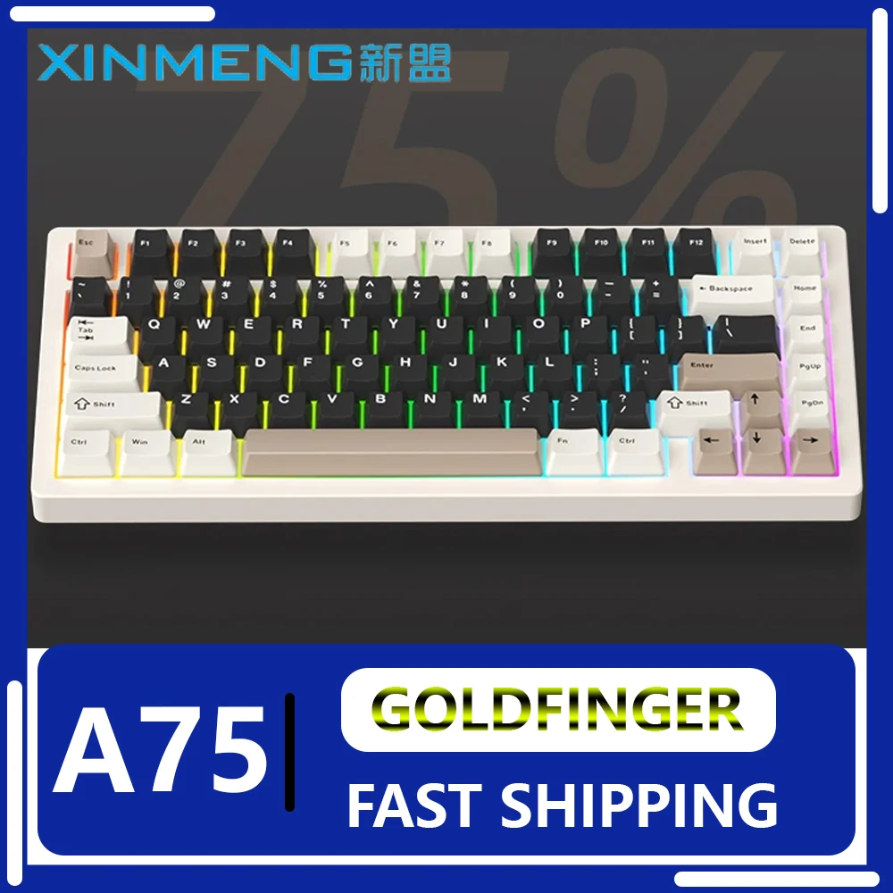 

New Xinmeng A75 Mechanical Keyboard Three Mode Aluminium Alloy Low Delay 10000mAh Wireless Gaming Keyboard Support VIA PC Gamer