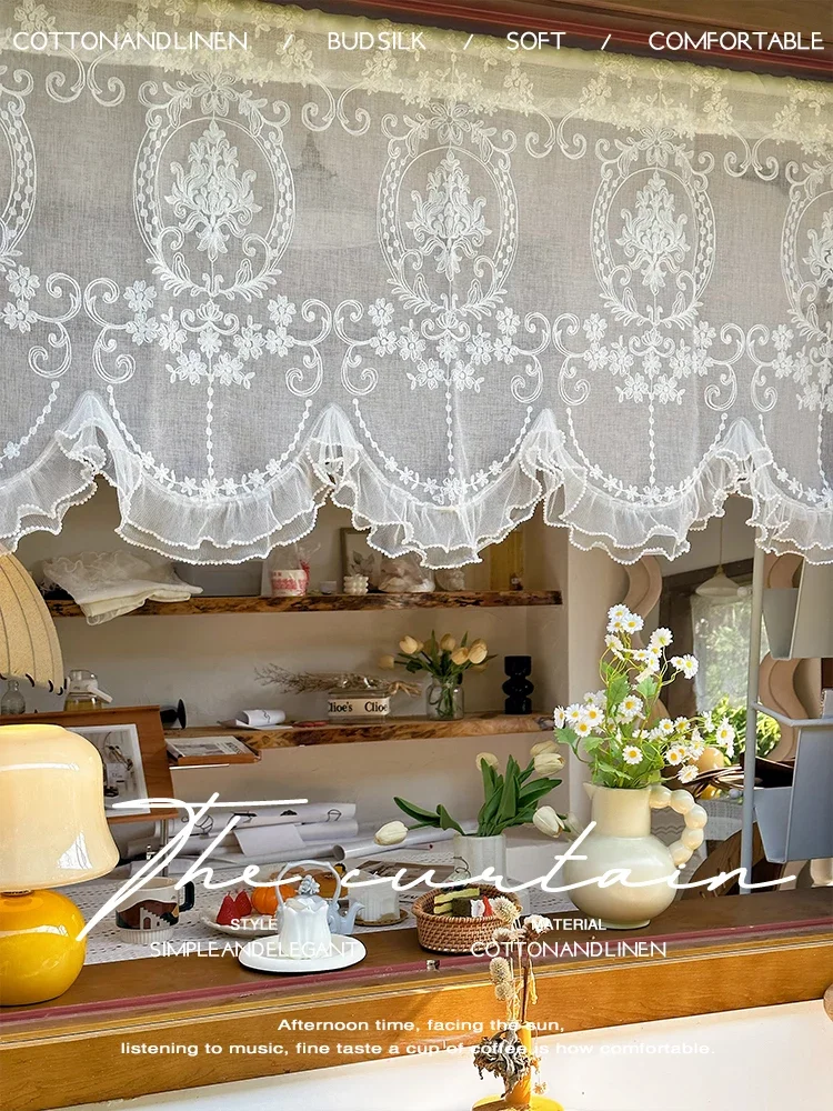 French Korean Princess Style Gauze Curtains Valance for Living Room Arch Bedroom Bay Window Cabinet Block Partition for Kitchen 5