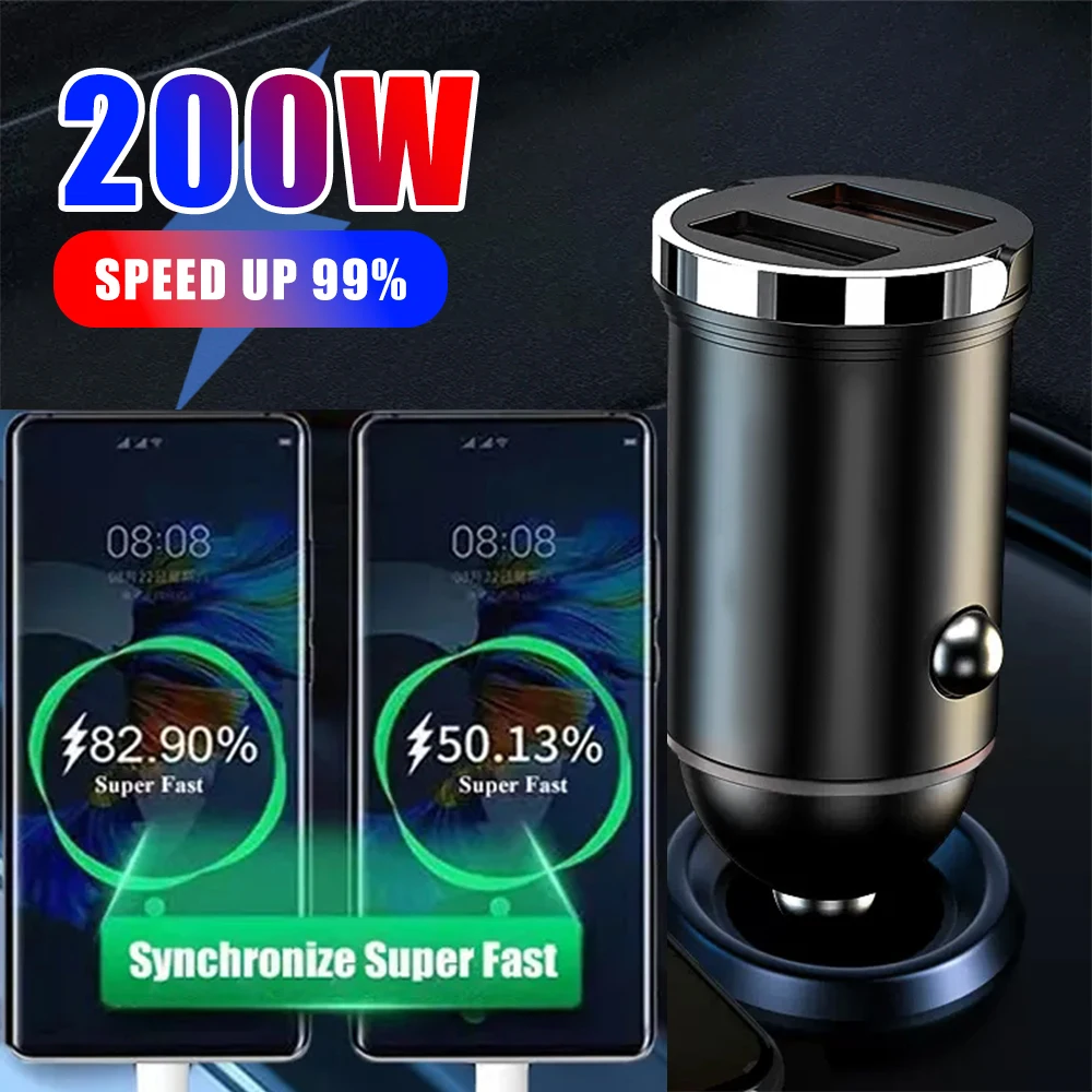 

200W Double USB Mini Car Charger Pull Ring Fast Charging QC3.0 Quick Phone Charger for IPhone Xiaomi Samsung Huawei