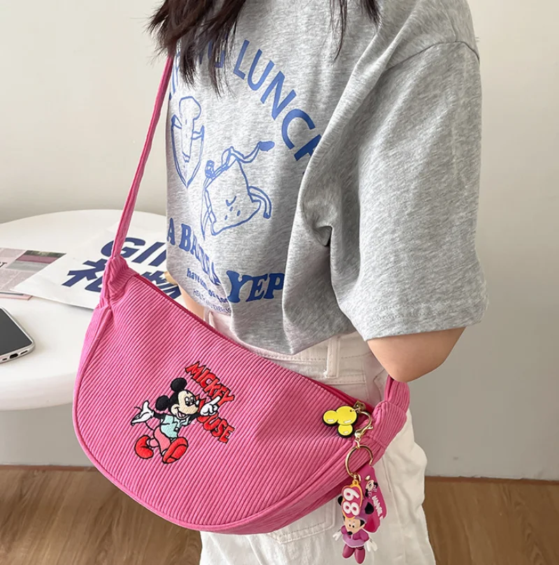 

New Disney Mickey Mouse Retro Series Shoulder Bags Cartoon Minnie Mouse Casual Corduroy Women's Crossbody Bags Underarm Bags