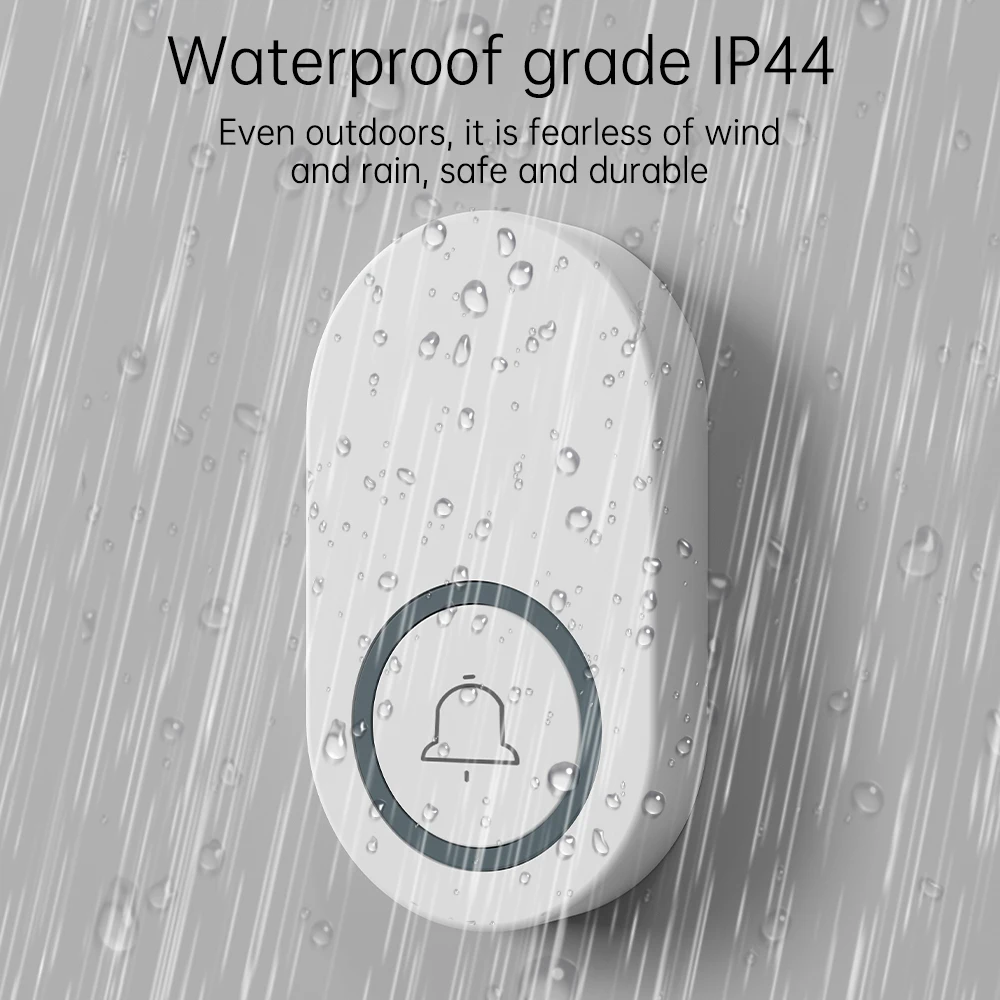 Wireless Doorbell Long-Distance 150M 38 Melody Safety Alarm CR2032 Battery Powered