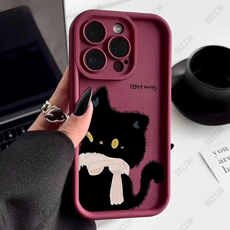 Chic Black and White Cat Pattern Soft TPU Silicone Phone Case Cover