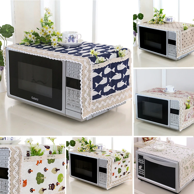 Cotton Linen Microwave Oven Cover Microwave Hood Oil Dust Cover With Storage Bag Kitchen Accessories Supplies Home Decoration microwave food cover microwave dust cover kitchen dust cover