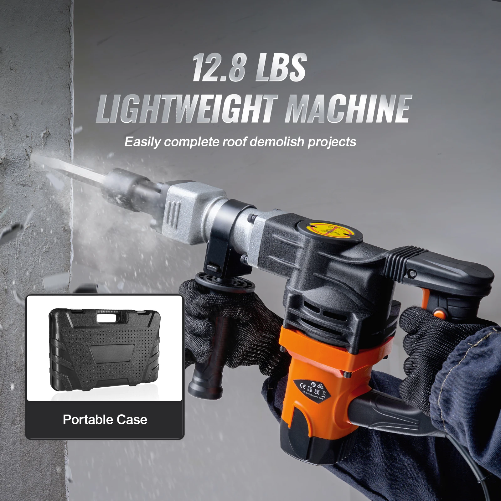 VEVOR 1400W Demolition Jack Hammer Electric Jackhammer Heavy Duty 2900 BPM Concrete Breaker 2pcs Chisels Bits Chipping 5