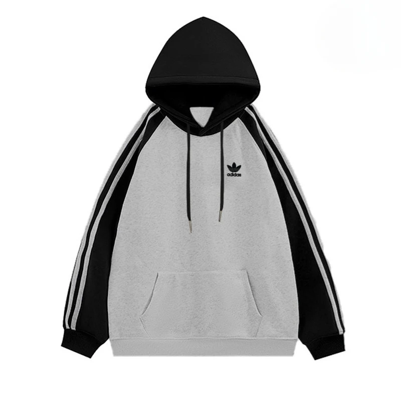 Adidas Hoodies Men and Women Trendy Simplicity Regular and Fit Style Drawstring Hooded Sweatshirt Splicing Colors Multicolor