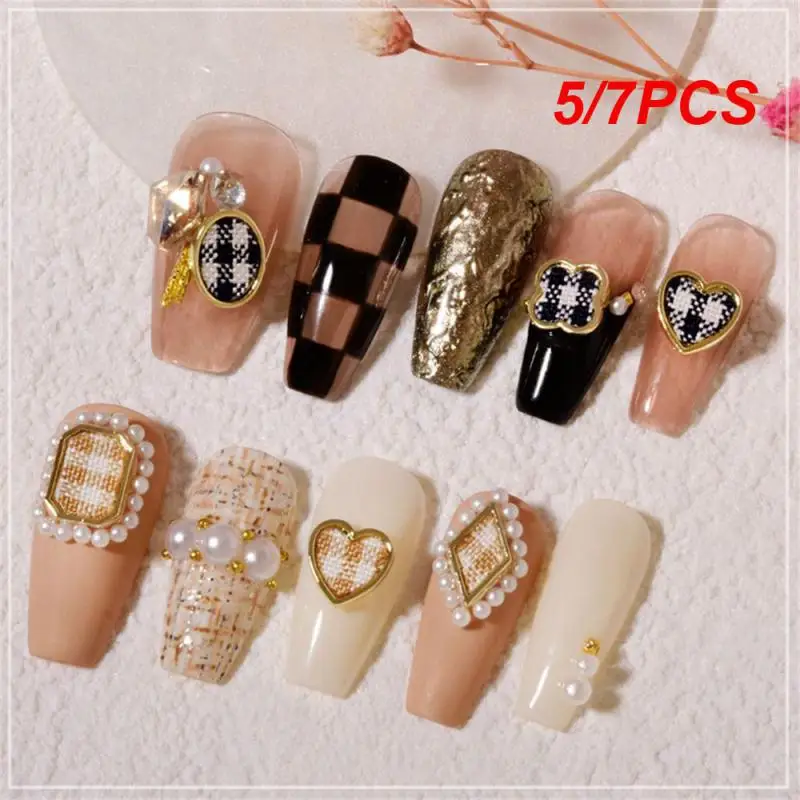 

5/7PCS Nail Accessories Elegant Metal Alloy Easy To Paste Wild Durable Plaid Pattern Nail Art Zircon Alloy Ornaments Manicure