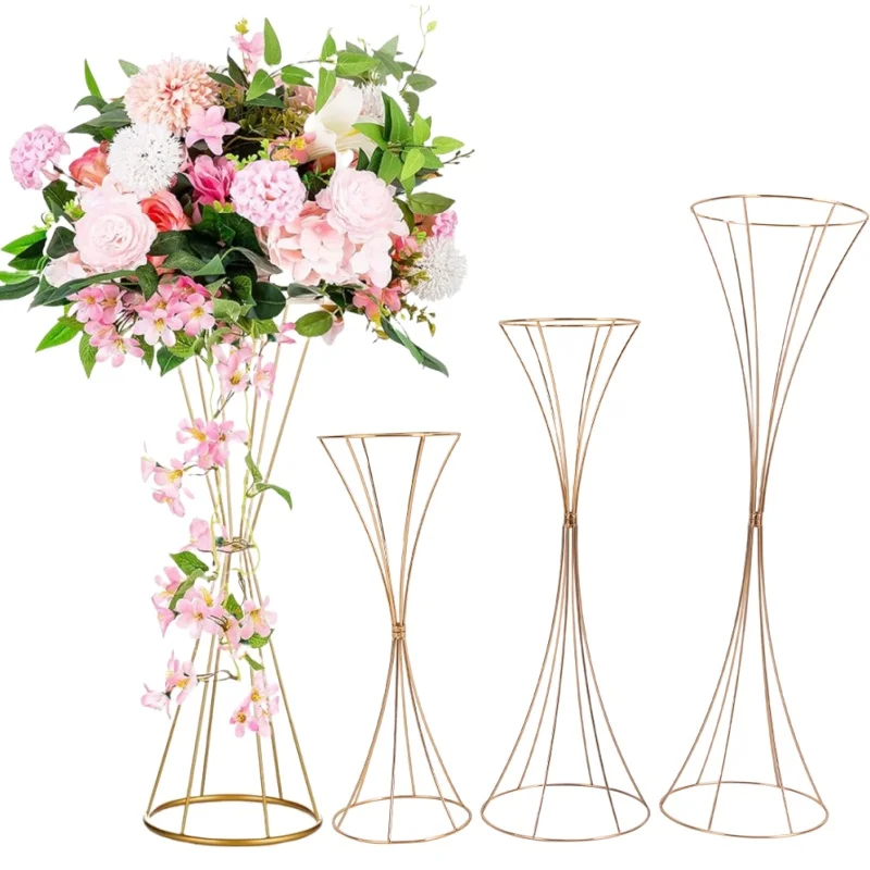 Gold Wedding Table Centerpiece Floral Metal Vases
