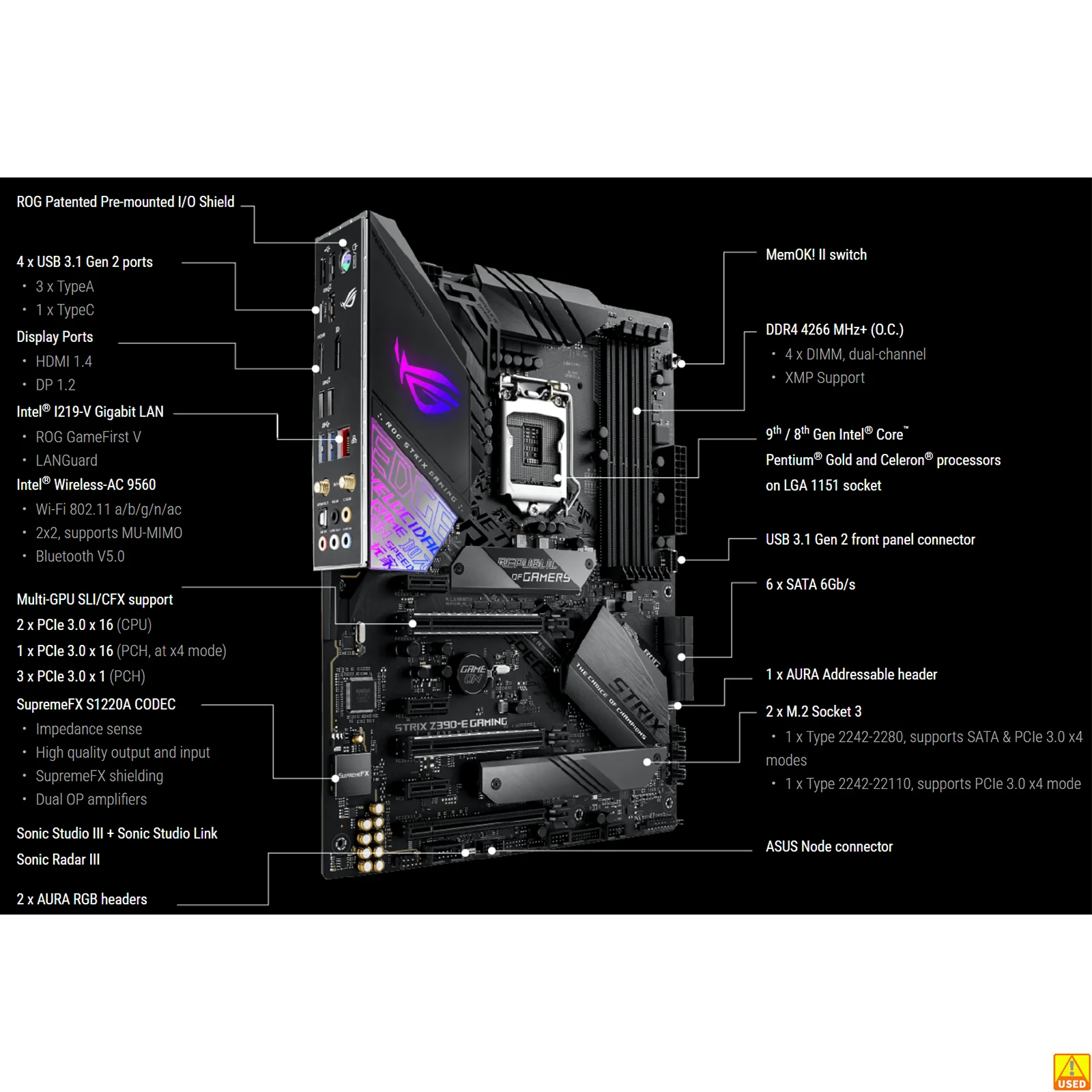 ASUS ROG STRIX Z390-E ゲーミングマザーボードソケット LGA1151 CPU 
