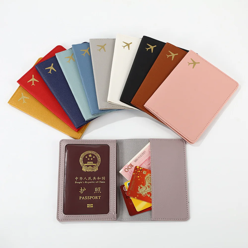 Handcrafted Leather Passport Holder Multicolor Silk Screen Printing Gold Plane Design Cross-Border Style Neutral Daily Use