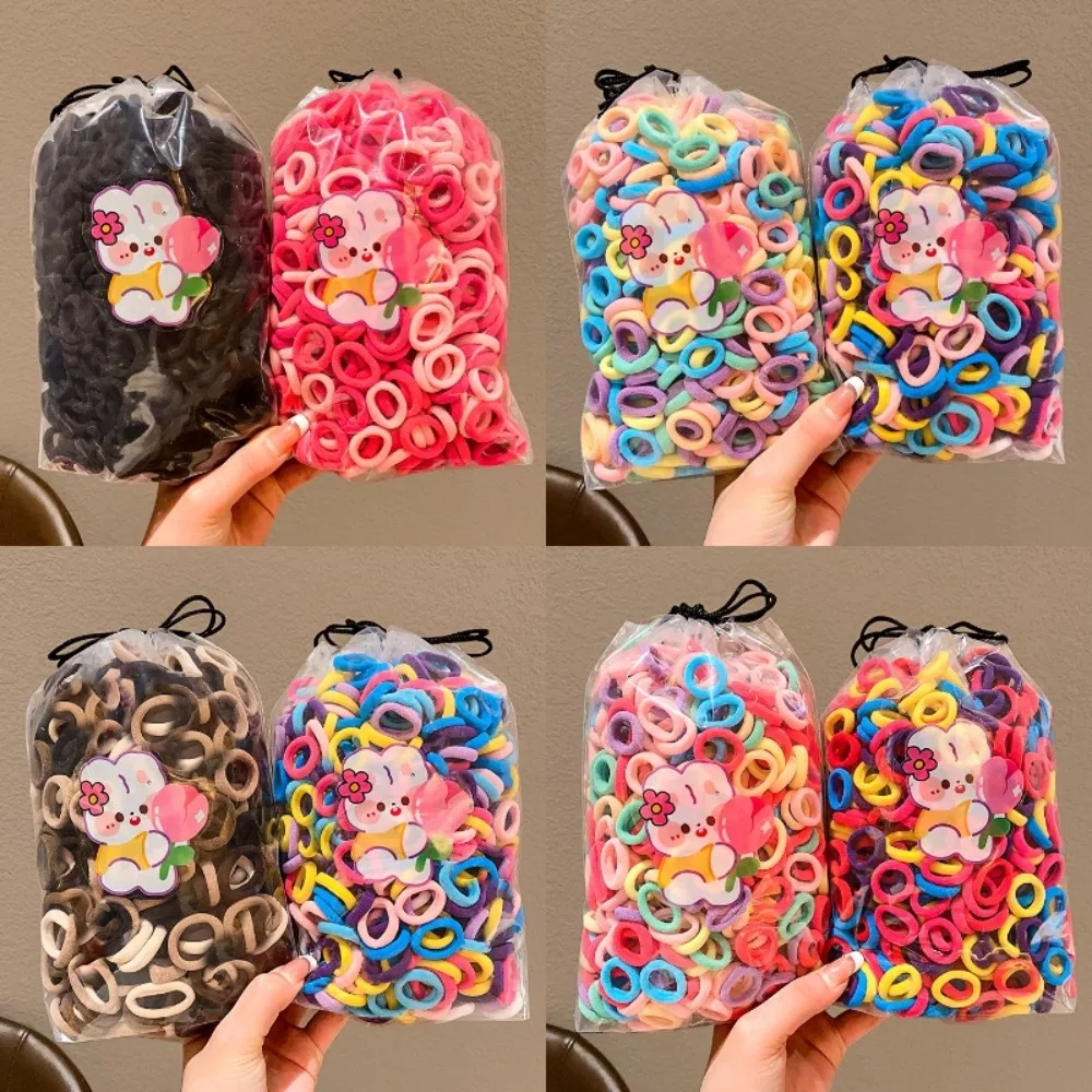 100pcs Brown Black Children's Headband Set Korean Cute MIni Candy Color Hair Rope Ponytail Holder Finger Hair Tie Hair Ring