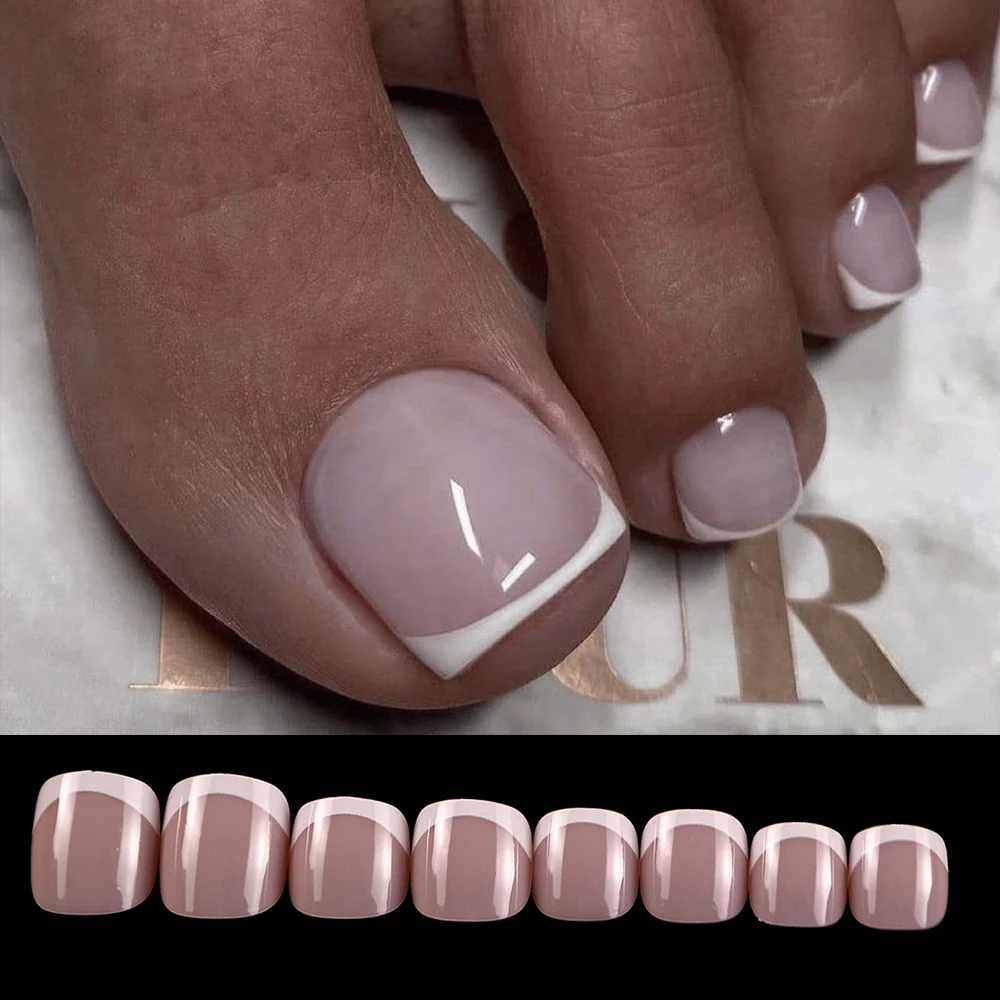 

360pcs Matte/glossy Toenail Press on Nail White Pre-french Line Guide Short Square Fake Toenails for Foot Manicure Decoration