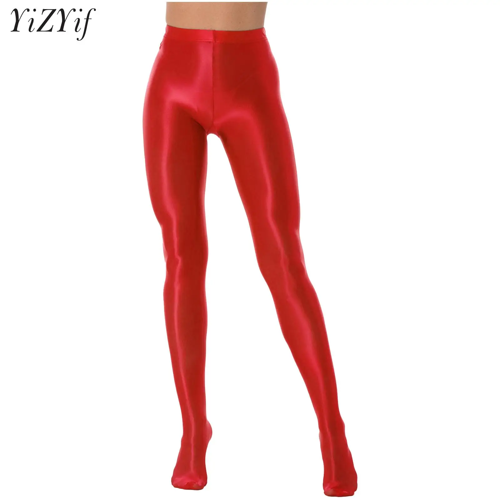 Women Glossy Solid Color Pantyhose High Waist Tights Stockings