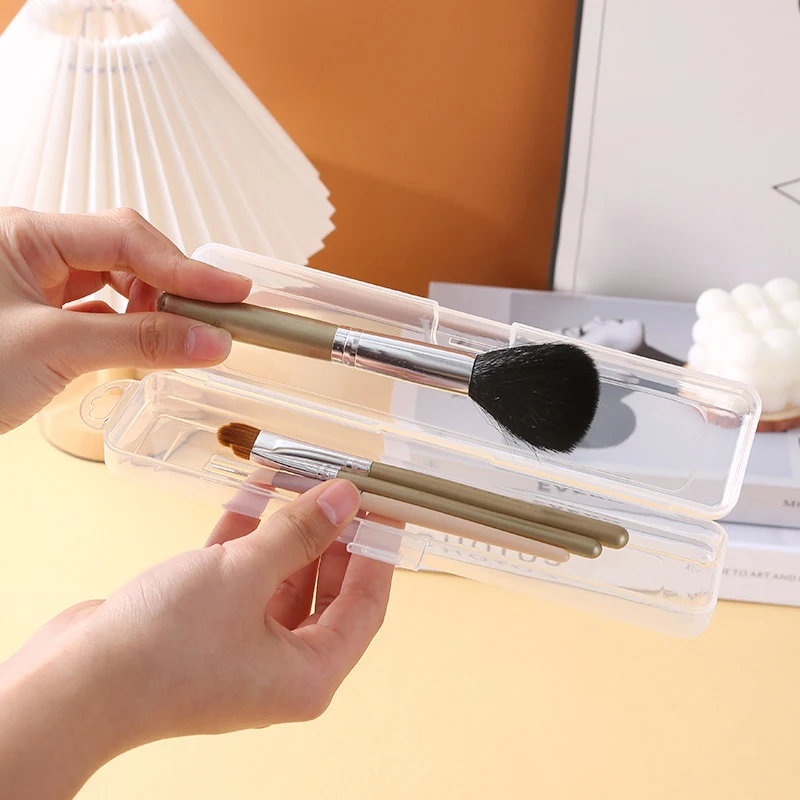 Houseeker Portable Makeup Brush Organizer Transparent Eyebrow Pencil Cosmetic Storage Box With Cover Tableware Chopsticks Case