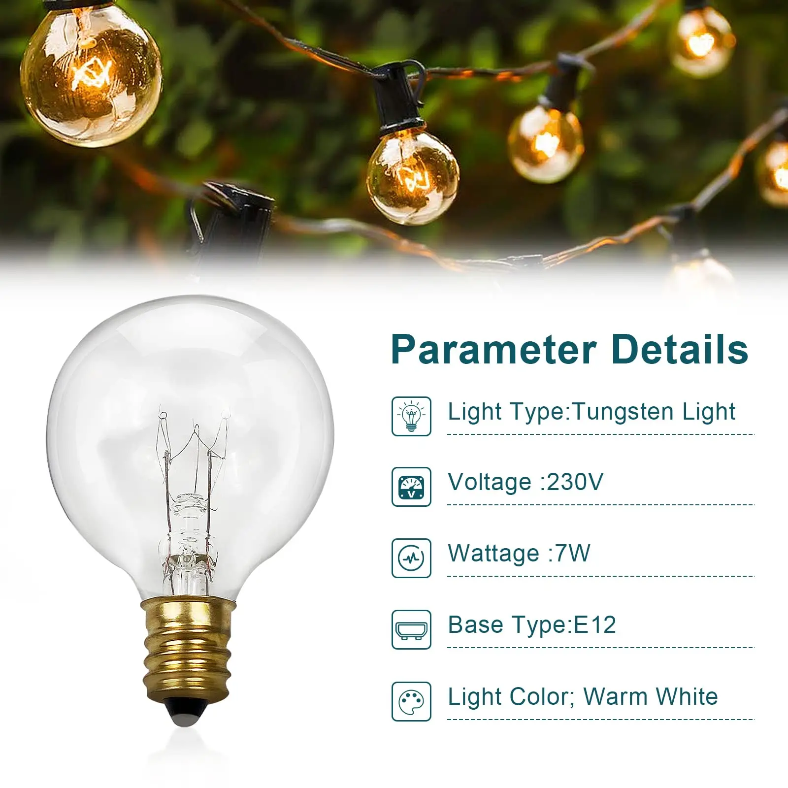 25Ft G40 Globe Bulb String Lights with 25 Glass Vintage Bulb Outdoor Patio Garden Garland Decorative Fairy Christmas lights