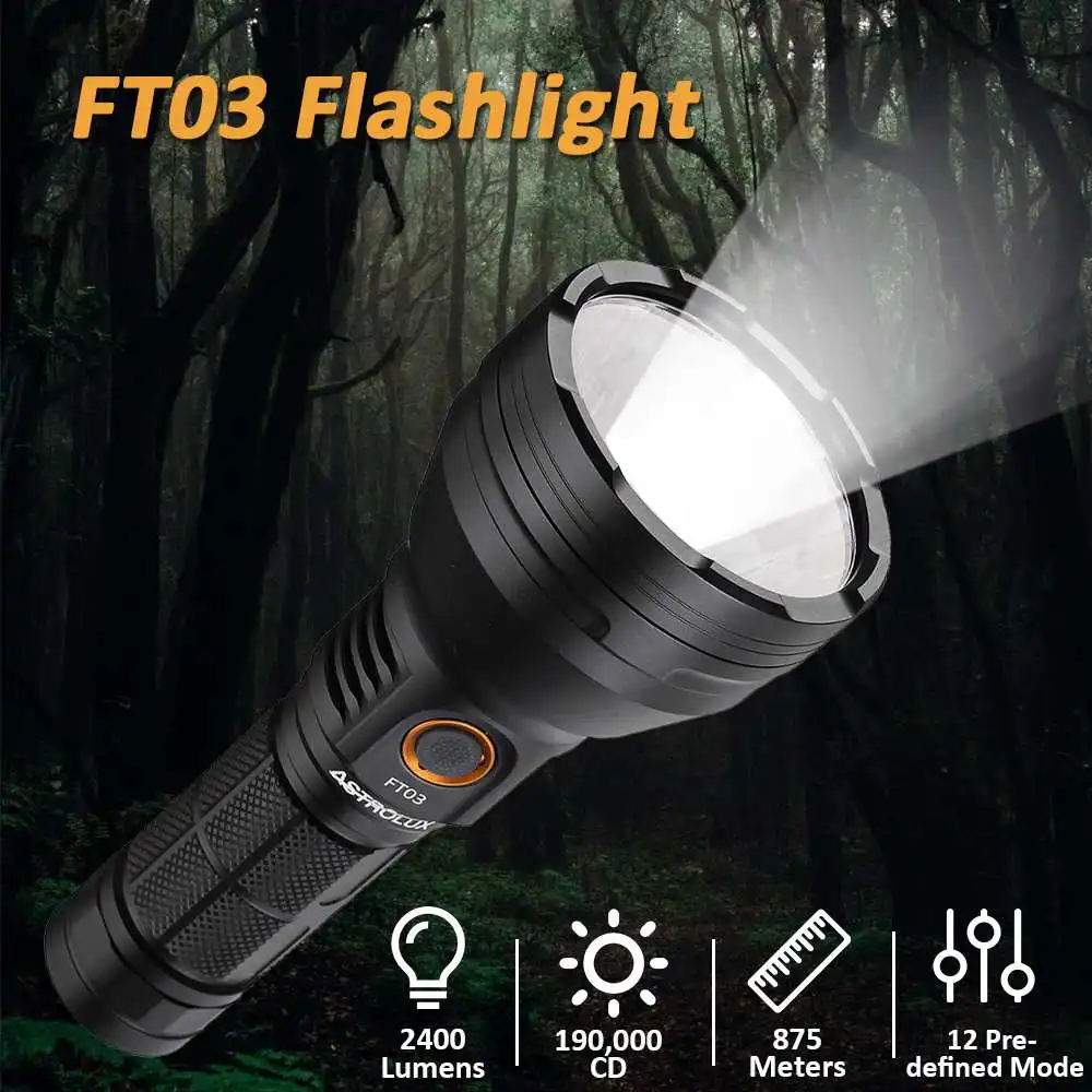 

Astrol 6500K Waterproof Long Range LED Flashlight USB Rechargeable Outdoor High Power Flashlight Camping Fishing Searchlight
