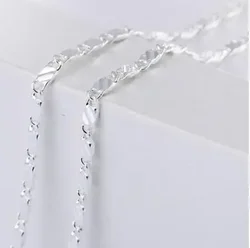 Elegant 18k Gold and Sterling Silver Flat Chain Necklace - Luxury Fashion Jewelry - 28 inches 70 cm (Silver)