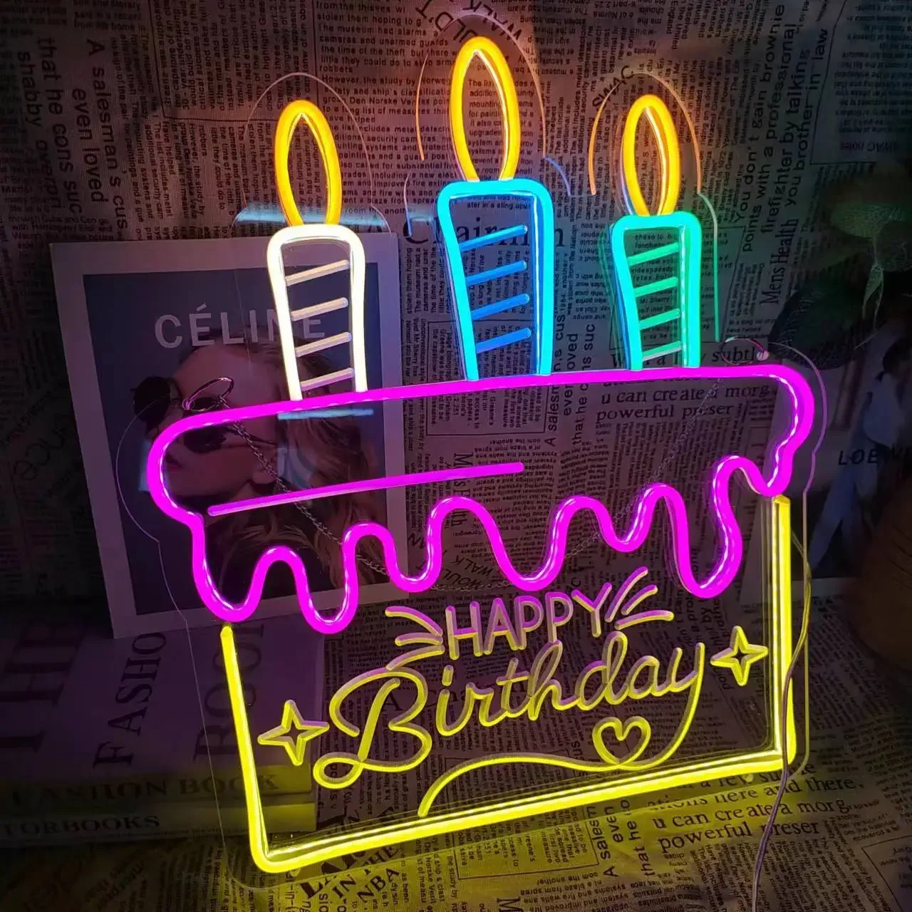 생일 축하 네온 LED 사인 조명, 벽 장식, 웨딩 파티 크라운, 헬로 네온 라이트, 웨딩 사인 선물