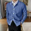 2023 Spring Autumn New Cotton Knitted Cardigan Slim Long Sleeve Button Korean Men's Fashion Lapel Sweater Simple Casual Coat 2