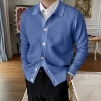 2023 Spring Autumn New Cotton Knitted Cardigan Slim Long Sleeve Button Korean Men's Fashion Lapel Sweater Simple Casual Coat 2