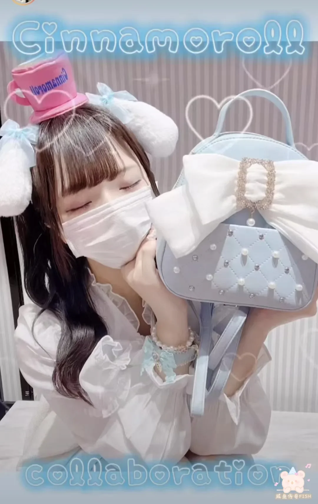 Japanese Rojita Rhinestone Bowknot Shoulder Bag Student Girls Pearl Bow Mine Mass-Produced Backpack Cute Leather Bags